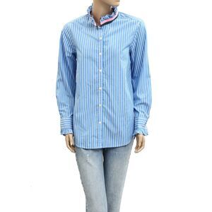 ❤️ Kerri Rosenthal Striped Printed Shirt Top Ruffle Buttondown Cotton M 282447